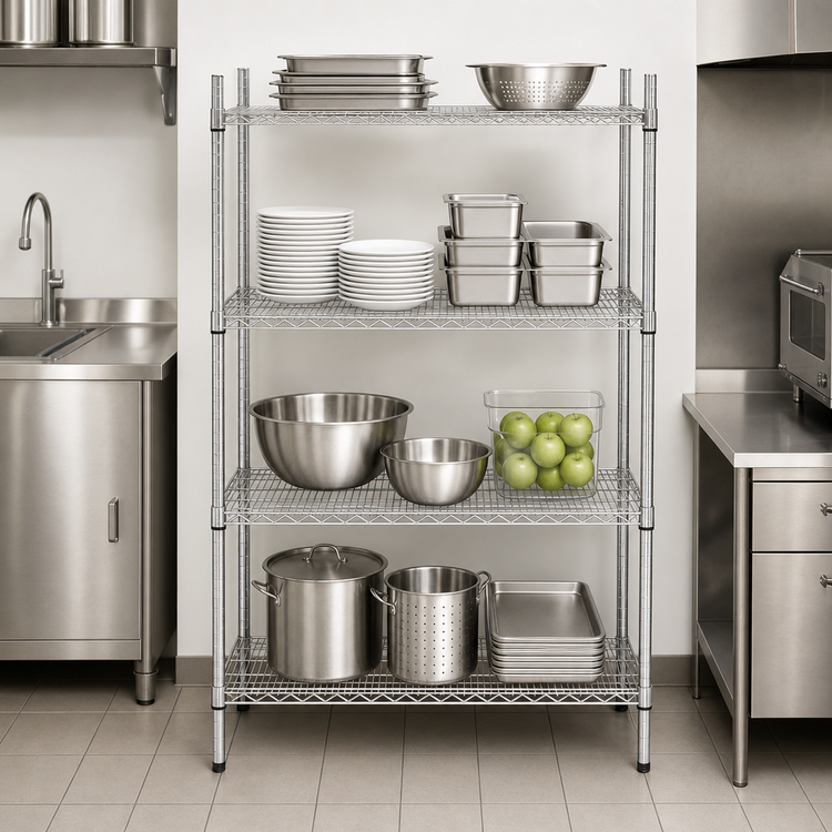Product image #3 for Advance Tabco Special Value Series Stationary 4-Shelf Wire Shelving Unit, 36W x 24D x 74H, Chrome Finish