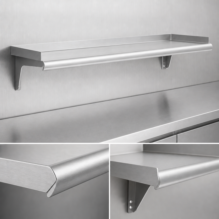 Product image #3 for Eagle Snap-n-Slide 48-Inch Wall-Mounted Shelf with V Marine Front Edge, 15-Inch Deep, 16/430 Stainless Steel