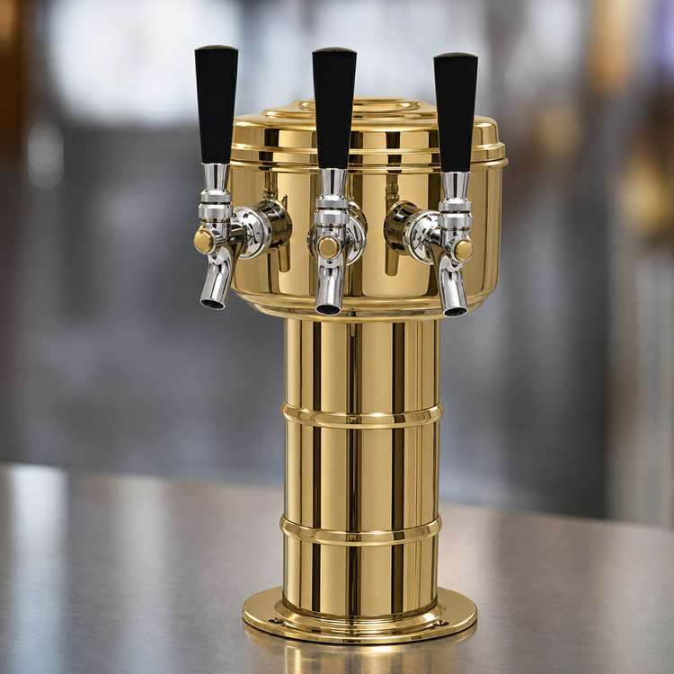 Product image #3 for Glastender Mini Mushroom 3-Faucet Polished Brass Glycol-Cooled Draft Dispensing Tower