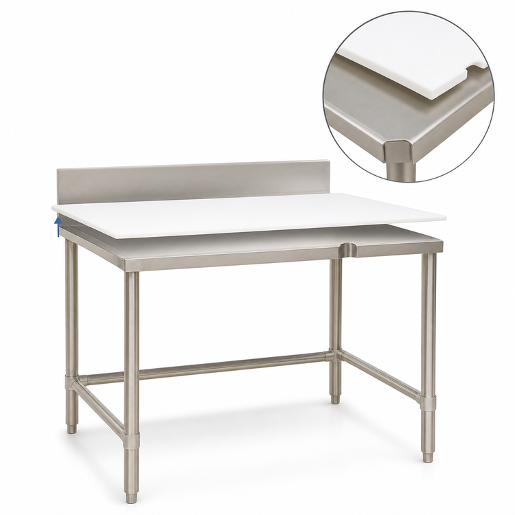 Product image #3 for Eagle Group 36-Inch x 36-Inch Trimming Table with Removable Polymer Top, Stainless Steel Deck, and 4-Inch Backsplash