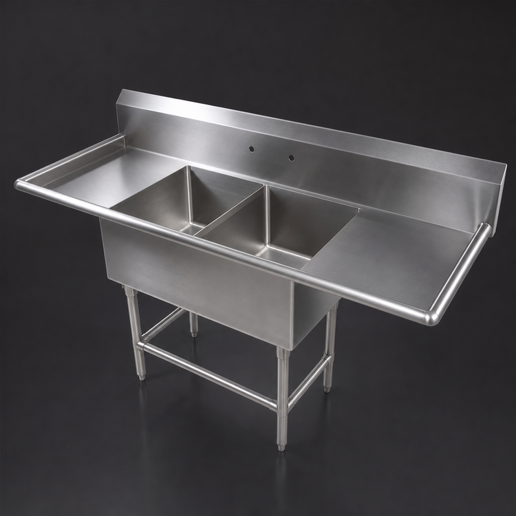 Product image #3 for John Boos Pro-Bowl 2-Compartment Floor Model Sink with Dual Drainboards, 24-Inch x 24-Inch x 14-Inch Bowls