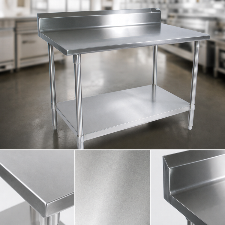 Product image #3 for John Boos Stallion 60-Inch x 30-Inch 14-Gauge Stainless Steel Work Table with 5-Inch Backsplash, Safety Edge Front, and Open Undershelf