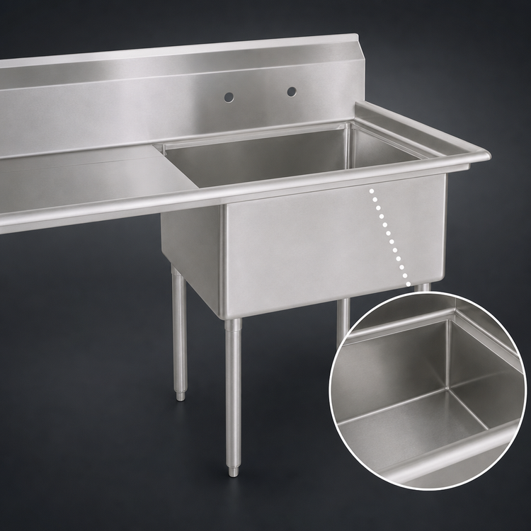 Product image #3 for BK Resources 36-1/2 Inch 1-Compartment Stainless Steel Sink with Left Drainboard