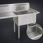 Thumbnail image #3 for BK Resources BKS-1-1620-12-18L 1-Compartment Stainless Steel Sink with Left Drainboard, 16 x 20 x 12 in Bowl, 9 in Backsplash