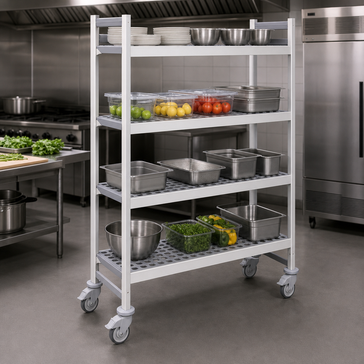 Product image #3 for Fermostock 4-Tier Mobile Shelving Unit with Removable Polymer Inserts, 52"W x 18"D x 71"H