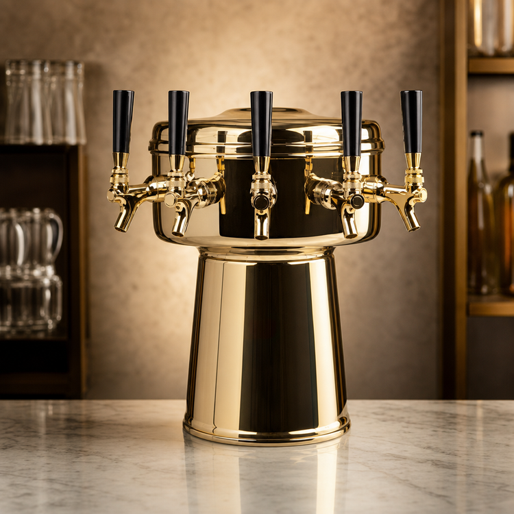 Product image #3 for Micro Matic Mushroom Countertop Air-Cooled 5-Faucet Draft Beer Tower, Polished Brass