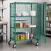 Thumbnail image #3 for Quantum Mobile Wire Security Cage Shelving Unit, 36W x 21D x 69H, Green Epoxy, 2 Intermediate Shelves