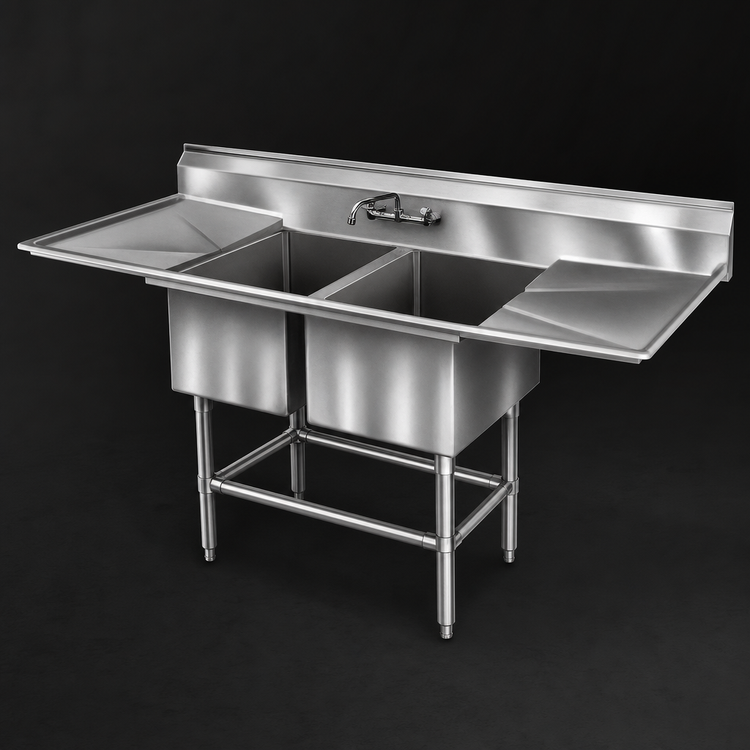 Product image #3 for Eagle Group Spec-Master FN Series Coved Corner Two-Compartment Sink with 24-Inch Right Drainboard