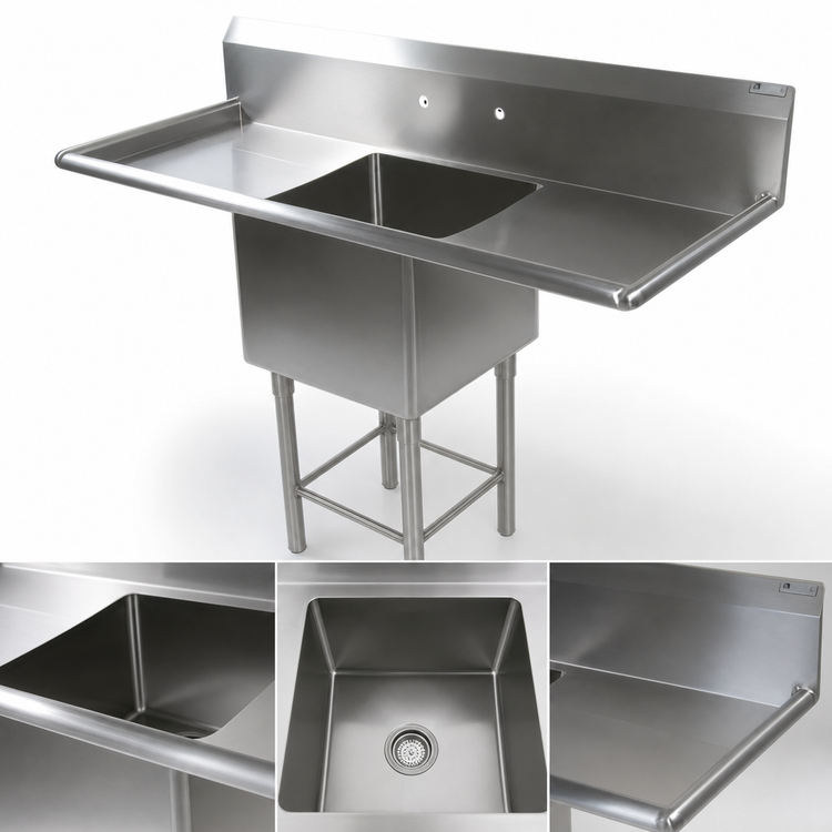Product image #3 for John Boos Pro-Bowl 1-Compartment Stainless Steel Sink with Left and Right Drainboards, 69-1/4-Inch Wide