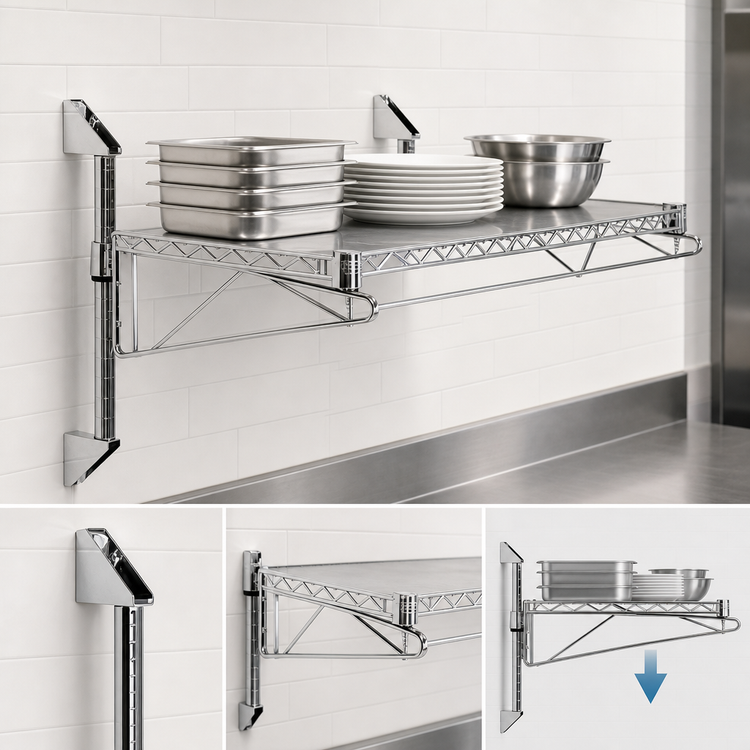Product image #3 for Quantum WC14-CB2148C Cantilever Single Shelf Post Wall Mount Wire Shelving Unit, 48 x 21 Inches, Chrome Plated