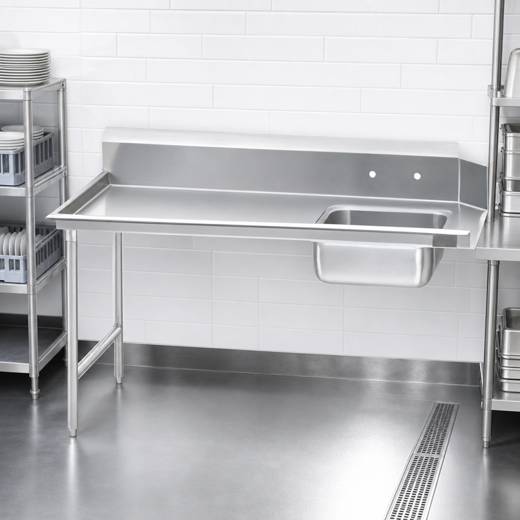 Product image #3 for Advance Tabco Special Value Straight Soil Dishtable with Pre-Rinse Sink, Left-to-Right, 95 Inch, 16 Gauge 304 Stainless Steel