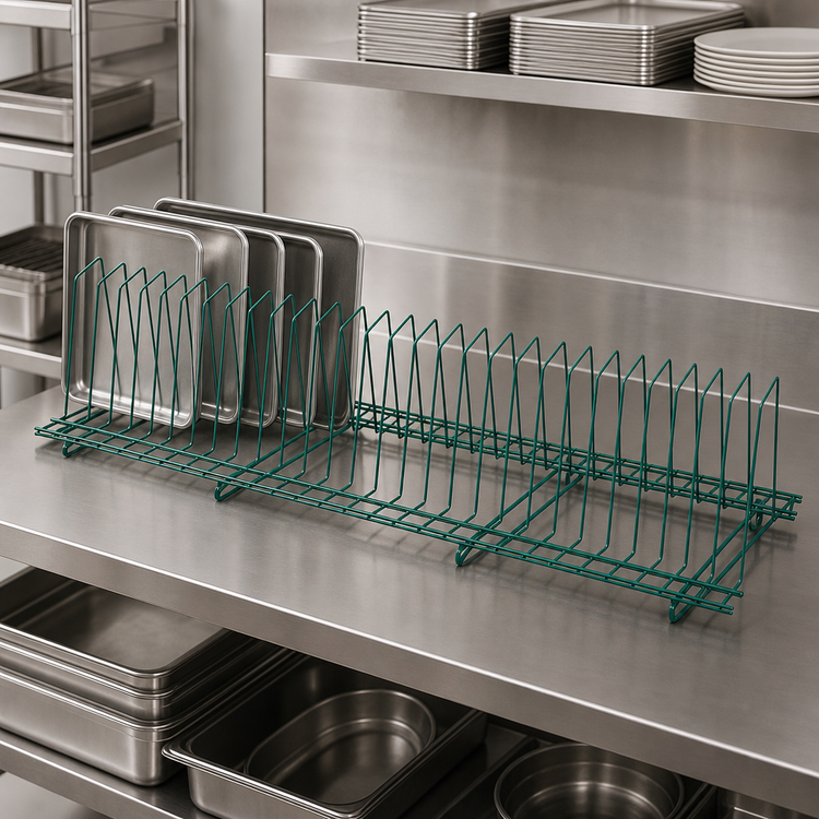 Product image #3 for Quantum Store Grid Tray Drying Rack, 46-1/2 Inch W x 14 Inch D x 11-1/4 Inch H, Green Epoxy Antimicrobial Finish