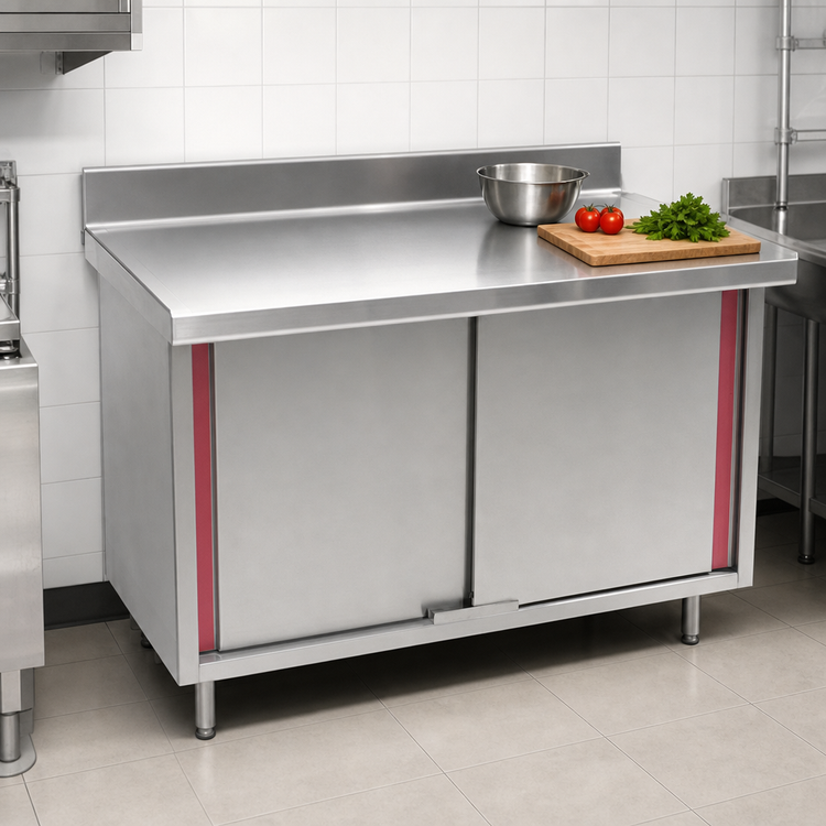 Product image #3 for Spec-Master Marine Series Enclosed Stainless Steel Work Table with Cabinet Base and Hinged Doors, 14/304 Stainless Steel Top, 60 x 24 Inches