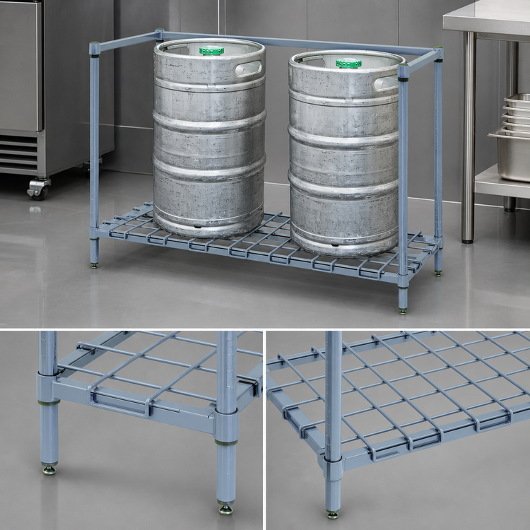 Product image #3 for Quantum Modular Wire Dunnage Keg Rack, 60 x 24 x 34 Inches, 3-Keg Capacity, Gray Epoxy Antimicrobial Finish