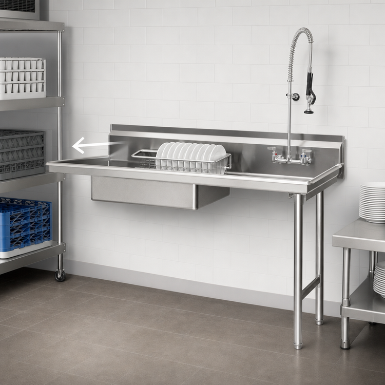 Product image #3 for Eagle Group Straight Soiled Dishtable with Pre-Rinse Sink, 96 x 30 Inches, Right-to-Left Operation