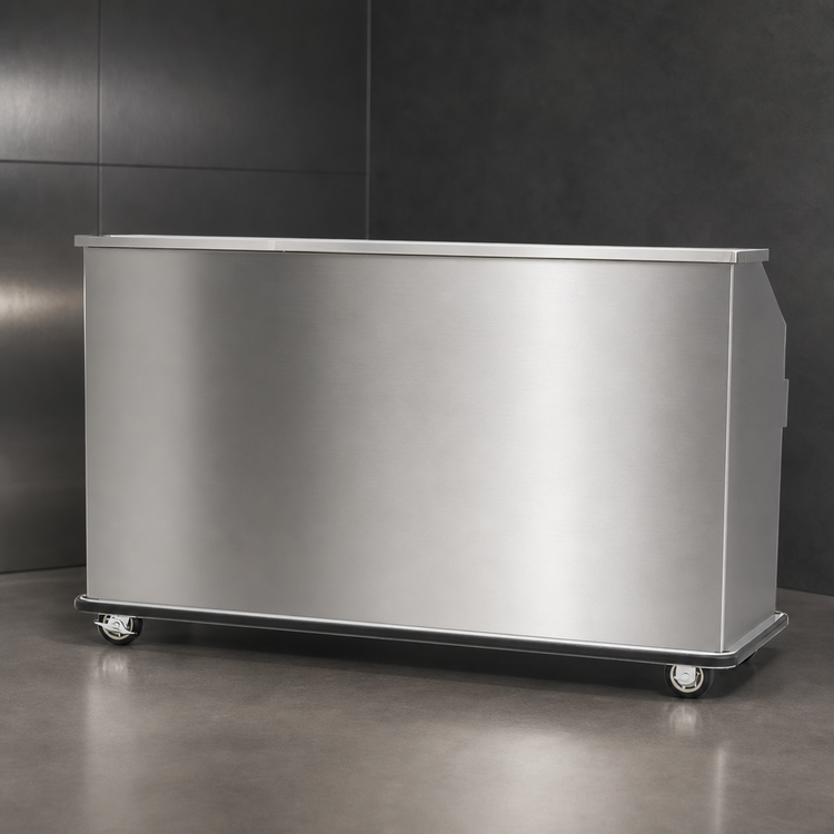 Product image #3 for FWE SBBC-5 Stainless Steel Mobile Bar with 50 lb. Ice Bin and Sealed-In Cold Plate