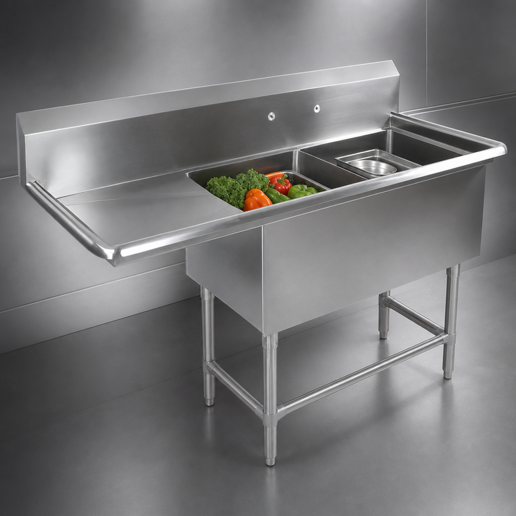 Product image #3 for John Boos Pro-Bowl 2-Compartment Commercial Sink with Left Drainboard, 18" x 24" x 14" Bowls
