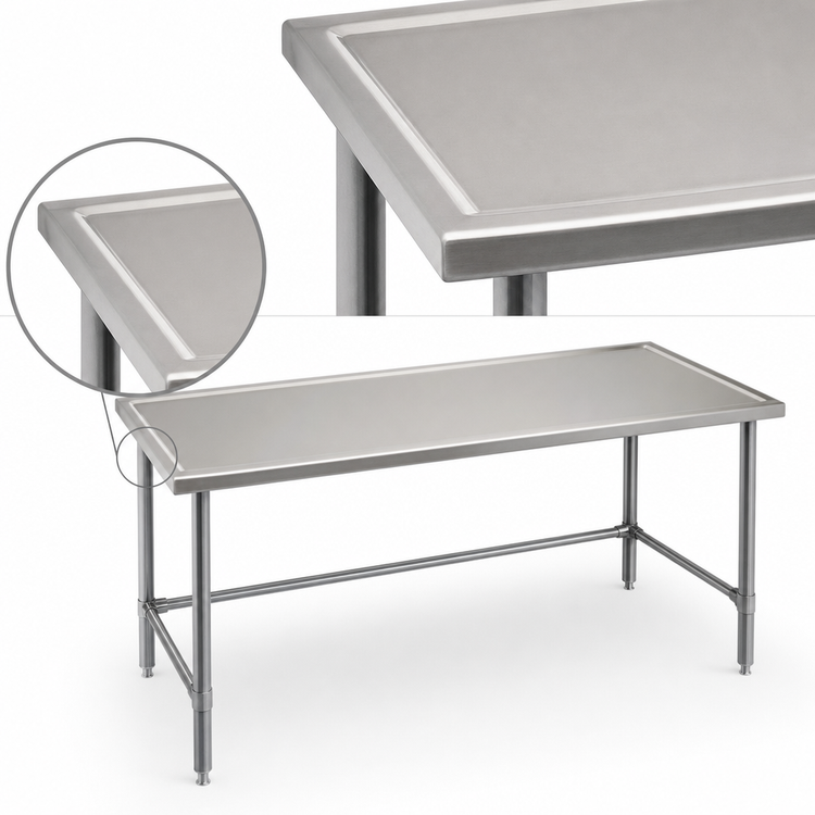 Product image #3 for 60 Inch x 36 Inch Stainless Steel Marine Edge Work Table with Open Base
