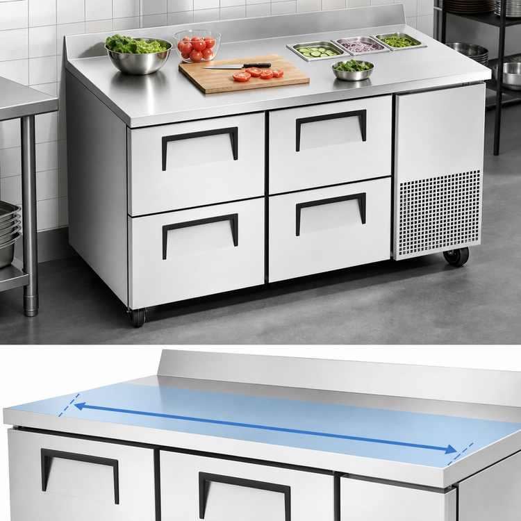 Product image #3 for True 2-Section Deep Worktop Refrigerator with 4 Drawers, Stainless Steel