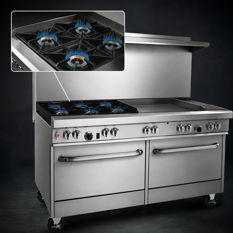 Product image #3 for Southbend Ultimate 60-Inch Gas Restaurant Range with 4 Pyromax Burners, 24-Inch Griddle/Broiler and 2 Standard Ovens