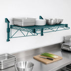 Thumbnail image #3 for Quantum WC14-CB1472P Wall-Mount Cantilever Single Shelf System, 72W x 14D, Green Epoxy Antimicrobial Finish