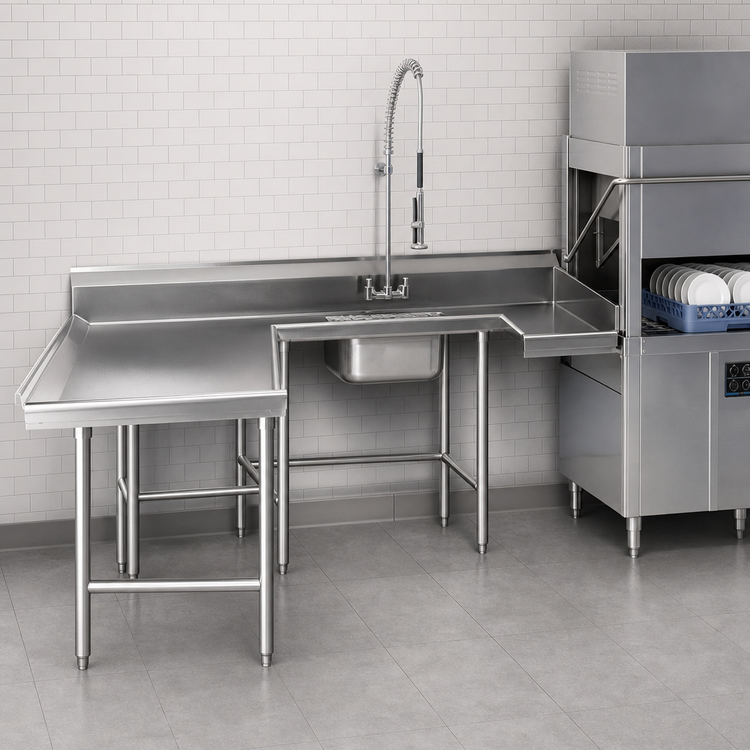 Product image #3 for Advance Tabco Left-Hand U-Shaped Soiled Dish Table with Pre-Rinse Sink and Dishlanding, 108 x 120 Inch