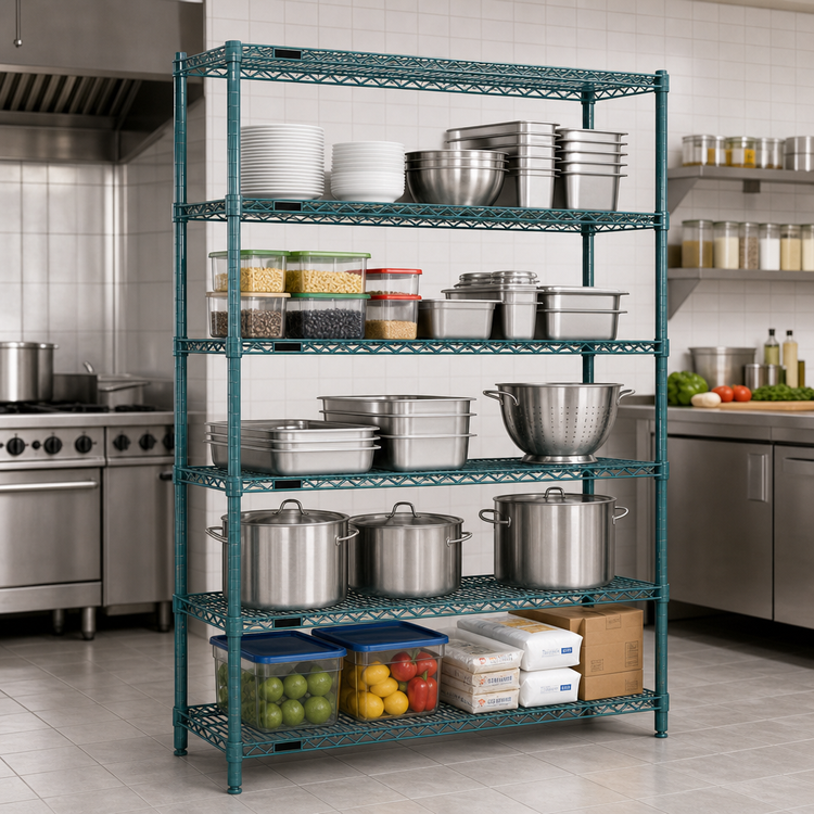 Product image #3 for Redipak 5-Tier Wire Shelving Unit, 60 x 18 x 74 Inches, Stationary, Blue-Green Hybrid Epoxy Finish