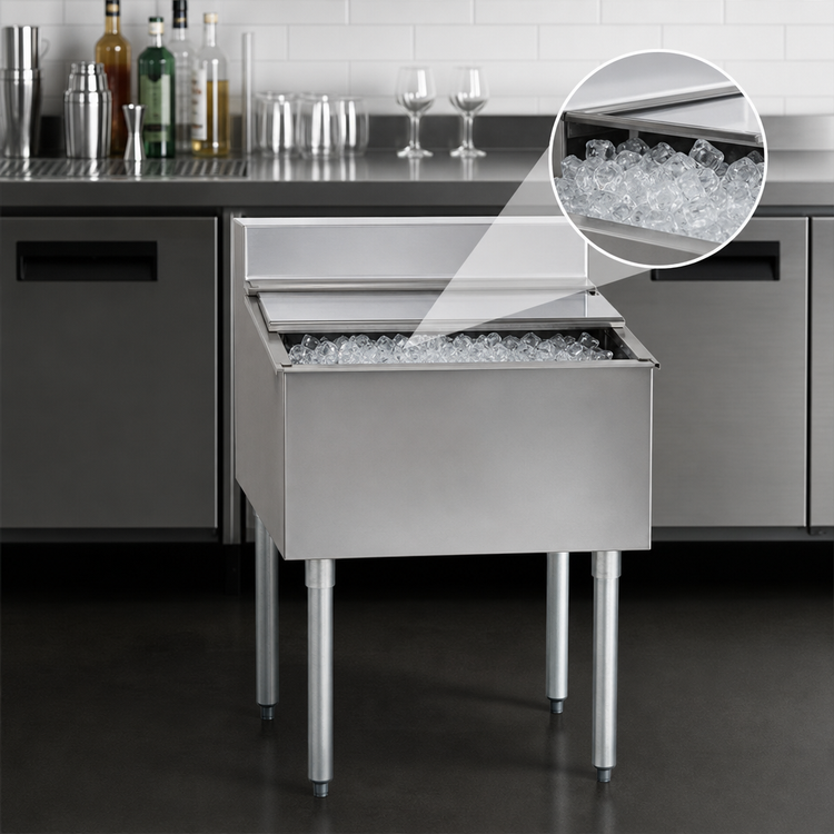 Product image #3 for Eagle Group 2200 Series Underbar Ice Bin/Cocktail Unit with Sliding Cover, 24" x 24", 63 lb Capacity