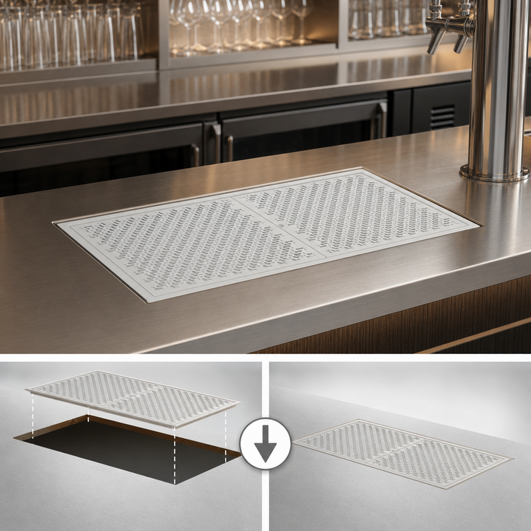 Product image #3 for Perlick Drop-In Stainless Steel Drip Tray Trough for Service Stations, 30 x 18 Inches