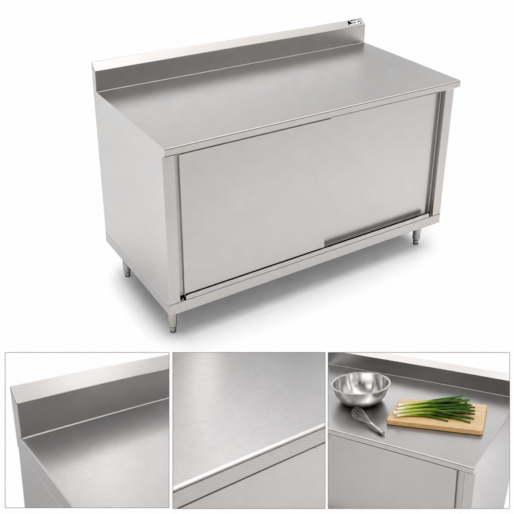 Product image #3 for John Boos Stainless Steel Enclosed Work Table with Sliding Doors, 72 x 30 Inches, 16-Gauge Top, 5-Inch Backsplash