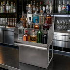 Thumbnail image #4 for BK Resources UBB-18-LD12 Freestanding 4-Step Underbar Liquor Bottle Display, 304 Stainless Steel, 13-Bottle Capacity