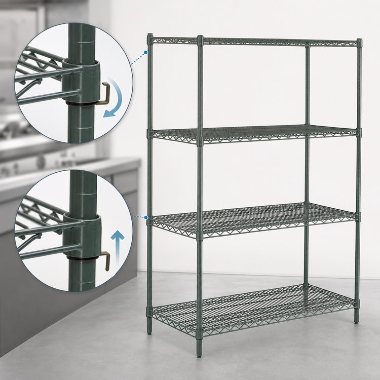 Product image #4 for Metro Super Erecta Super Adjustable Starter Wire Shelving Unit, 60W x 24D x 63H, 4 Shelves, Green Metroseal 3 Epoxy-Coated