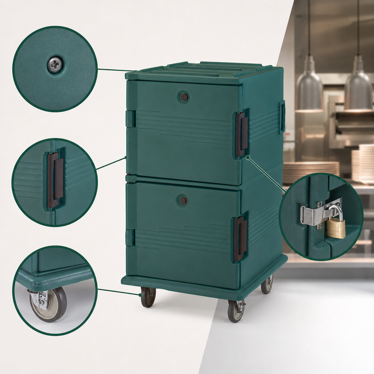 Product image #4 for Cambro Ultra Camcart Front-Loading Insulated Food Pan Carrier, 120 Qt, Security Package, Granite Green