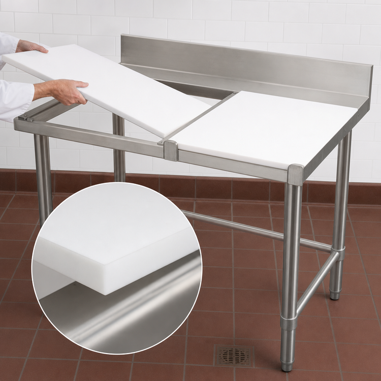 Product image #3 for Eagle Group Stainless Steel Poly Top Trimming Table with 4-Inch Removable Backsplash, 72 x 30 Inches