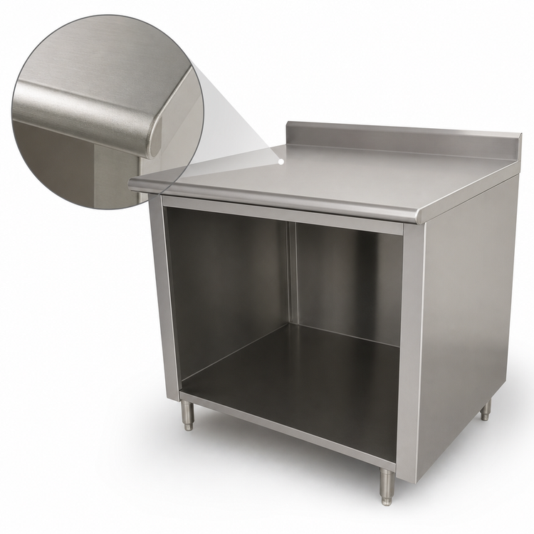 Product image #3 for Advance Tabco EK-SS-366 72" x 36" Stainless Steel Work Table with Open Front Cabinet Base and 5" Backsplash