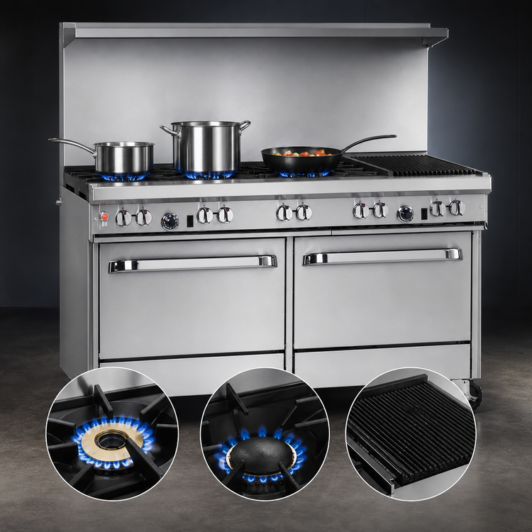 Product image #3 for Southbend Ultimate 60-Inch Gas Restaurant Range with 5 Burners, 24-Inch Charbroiler, and 2 Cabinets