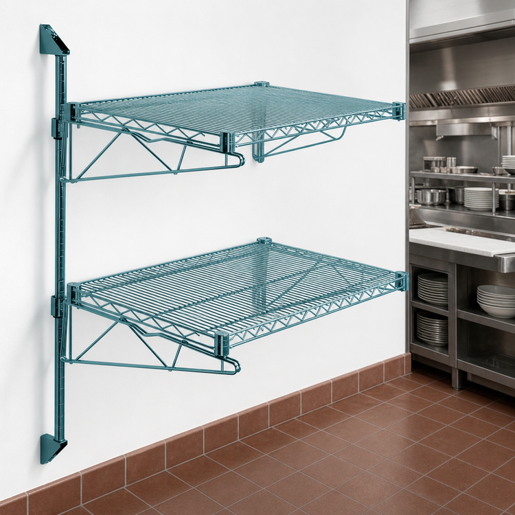 Product image #3 for Quantum Cantilever Double Shelf Post Wall-Mount Wire Shelving Unit, 60 x 21 Inches