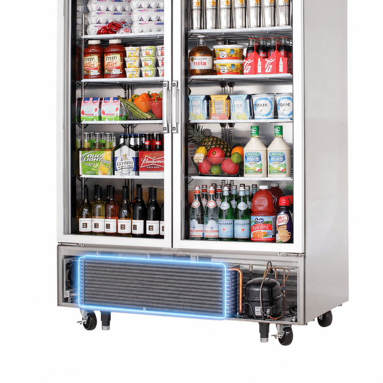 Product image #3 for Everest 2-Section Bottom-Mount Glass Door Reach-In Refrigerator, 50 Cu. Ft., Stainless Steel