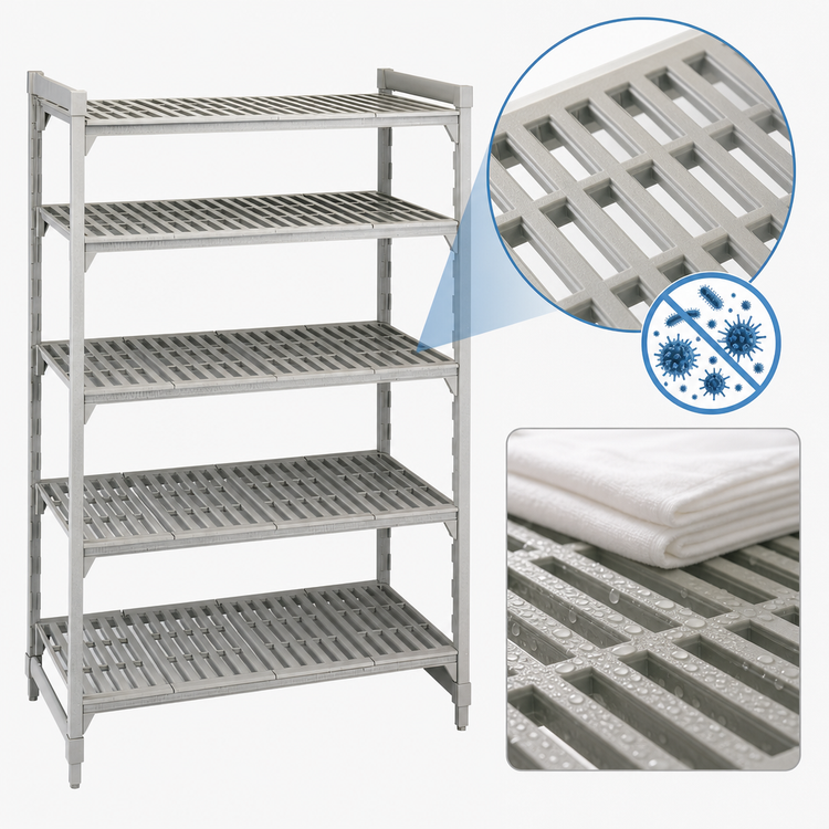 Product image #4 for Cambro Camshelving Premium 5-Tier Stationary Starter Polymer Shelving Unit, 24" D x 72" L x 64" H, Vented, Speckled Gray