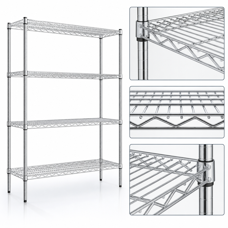 Product image #3 for Redipak 4-Tier Stationary Chrome Wire Shelving Unit, 48W x 18D x 74H