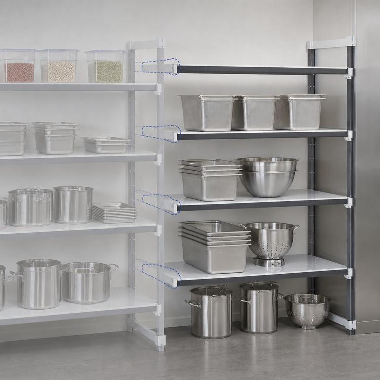 Product image #3 for Cambro Camshelving Elements XTRA 4-Tier Stationary Solid Add-On Polymer Shelving Unit, 21"D x 42"W x 84"H