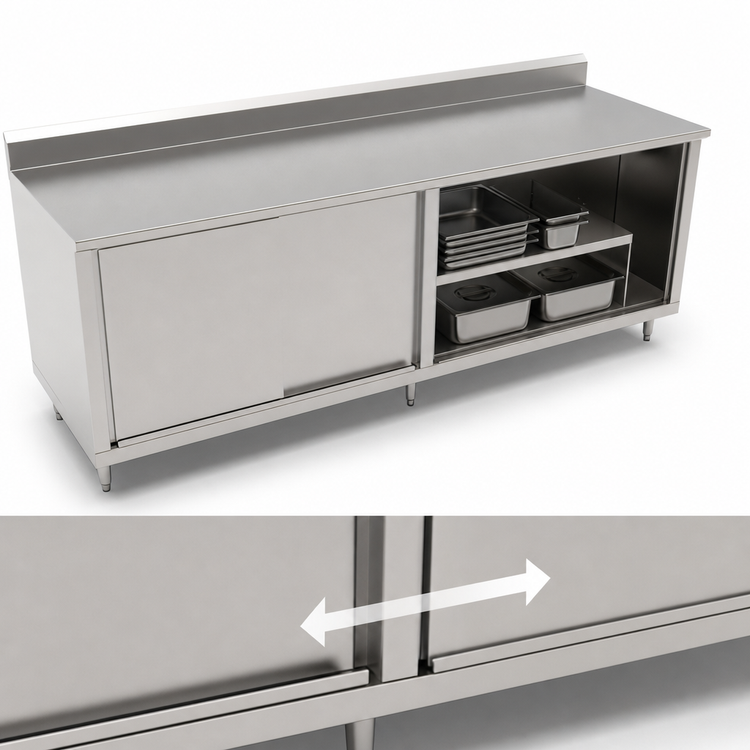 Product image #3 for John Boos 120-Inch x 36-Inch Enclosed Work Table with Sliding Doors and 5-Inch Backsplash