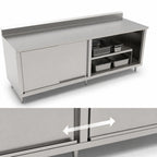 Thumbnail image #3 for John Boos 4CS6R5-36120 120-Inch x 36-Inch Enclosed Stainless Steel Work Table with Sliding Doors, 16-Gauge Top and 5-Inch Backsplash