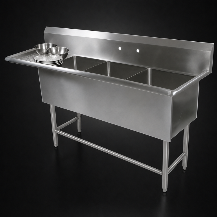 Product image #3 for John Boos Pro-Bowl 3-Compartment Sink with 18-Inch Left Drainboard