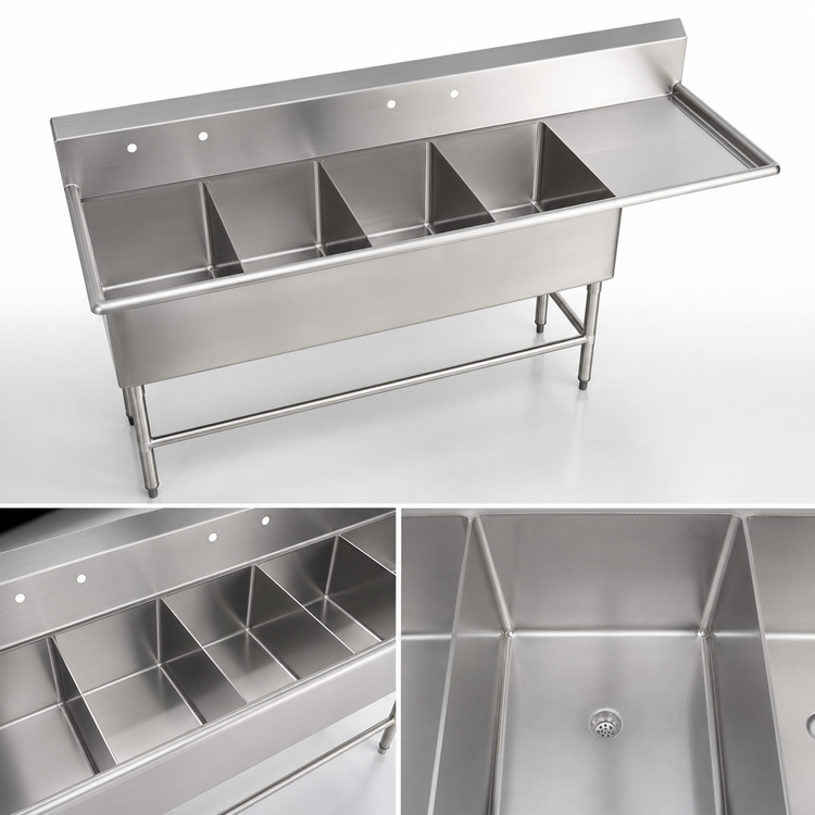 Product image #3 for John Boos Pro-Bowl 4-Compartment Sink with 24-Inch Right Drainboard, 16-Gauge Stainless Steel