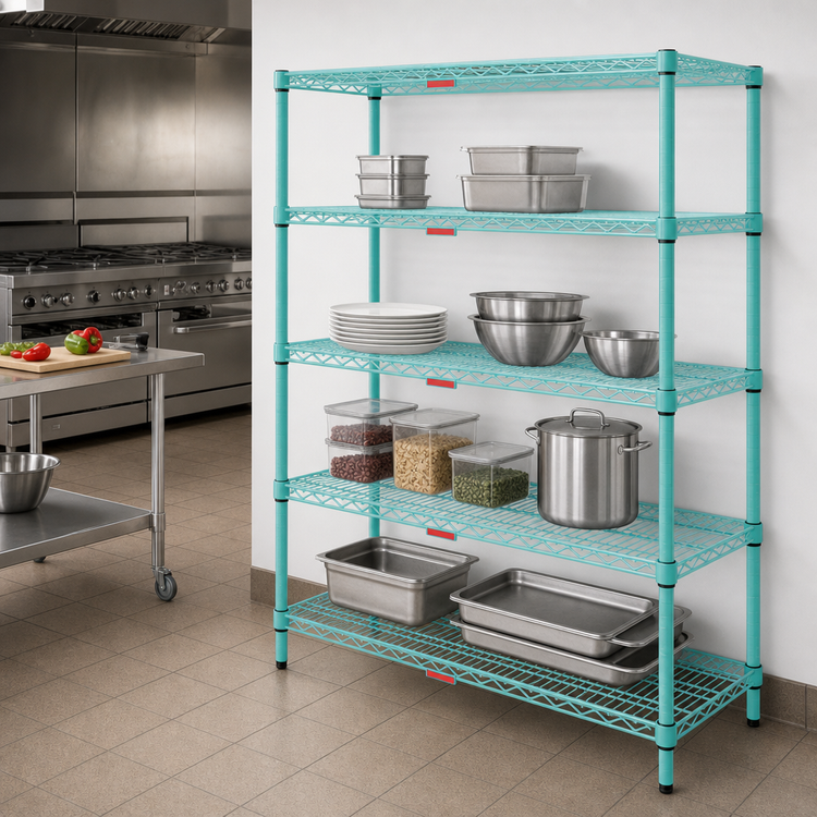 Product image #3 for EagleGard 4-Tier Starter Wire Shelving Unit, 48 x 18 x 74 Inches, Stationary, Blue-Green Hybrid Epoxy Finish