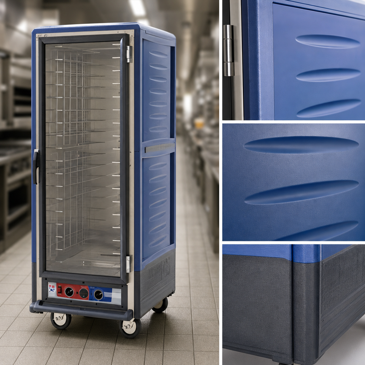 Product image #3 for Metro C5 3 Series Mobile Full Height Heated Holding Cabinet with Full-Length Clear Polycarbonate Door, Blue Insulation Armour