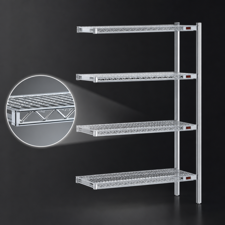 Product image #3 for Eagle Group 4-Tier Add-On Wire Shelving Unit, 72W x 21D x 74H, Chrome-Plated