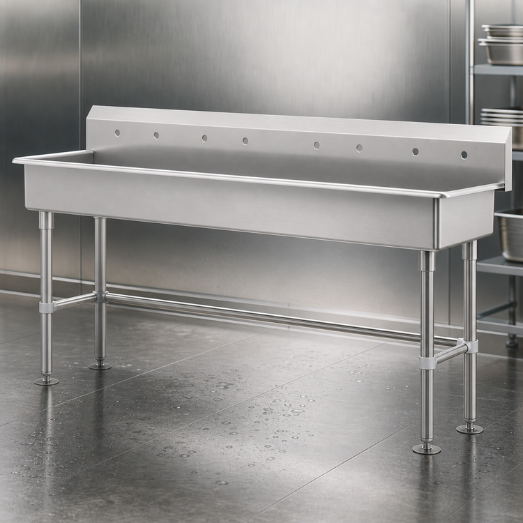Product image #3 for Advance Tabco 80-Inch Freestanding Stainless Steel ADA Multiwash Hand Sink with Splash Mount Faucet Provision