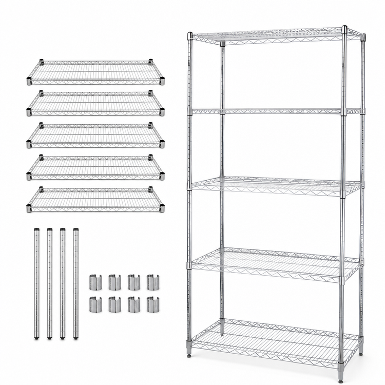Product image #3 for Quantum 5-Shelf Wire Shelving Starter Kit, 30 x 24 x 54 Inches, Chrome Plated Finish